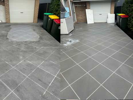 Before and after image of driveway pressure wash