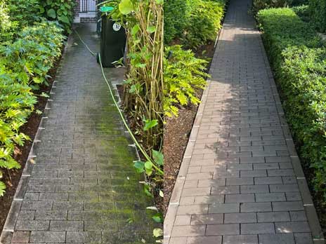 Pressure washing garden pathway